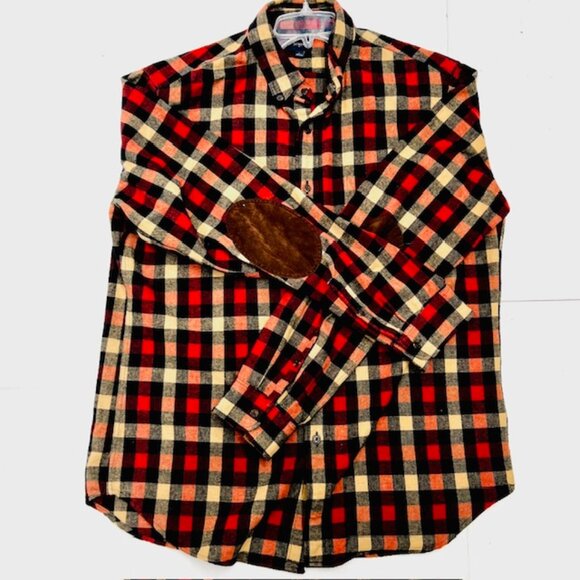 MenJ.Crew  Bugendy Plaid CheckSoft Flannel Cotton Double Elbow Button Shirt L)82 - Picture 1 of 8